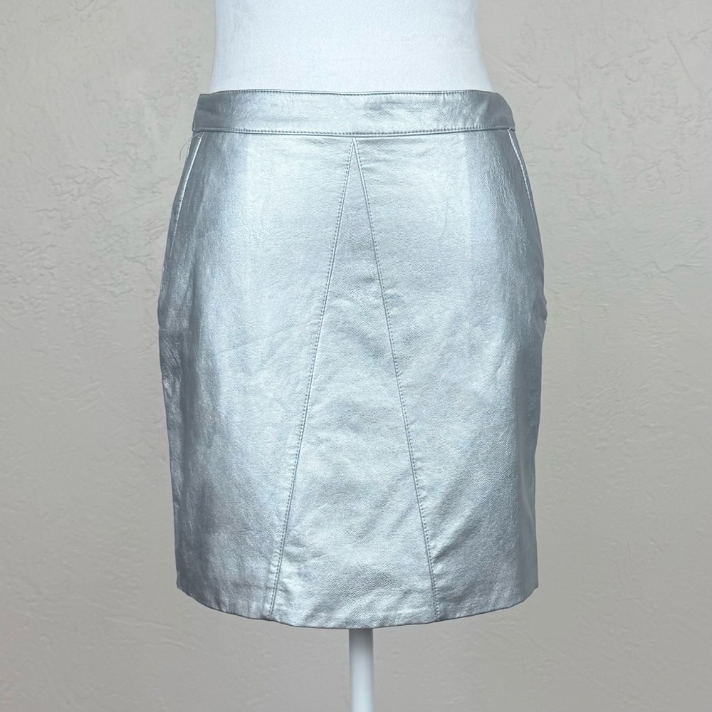 Bardot Alexis Silver Vegan / Faux Leather Mini Skirt 10 AU 6 US